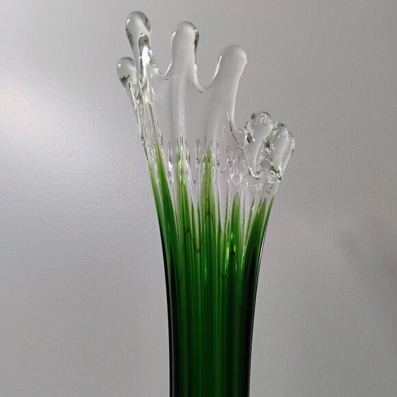 Mid Century Modern Green Art Glass Vase Vintage Stretch Swung Murano Style 17" - Picture 11 of 16